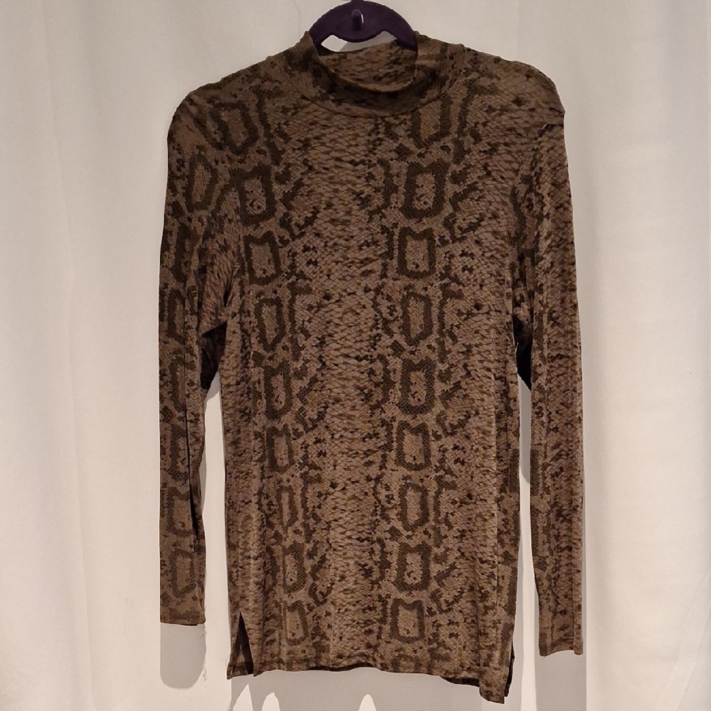 Es Se Brown Snake Print Long Sleeve Slinky Vintage Longsleeve Top Size M